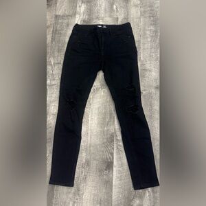 Old Navy Women's Rockstar Super Skinny High Rise Black Ripped Skinny Jeans